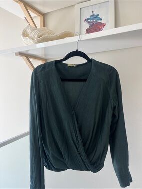 Louizon Dark Green Long Sleeve Wrap Blouse